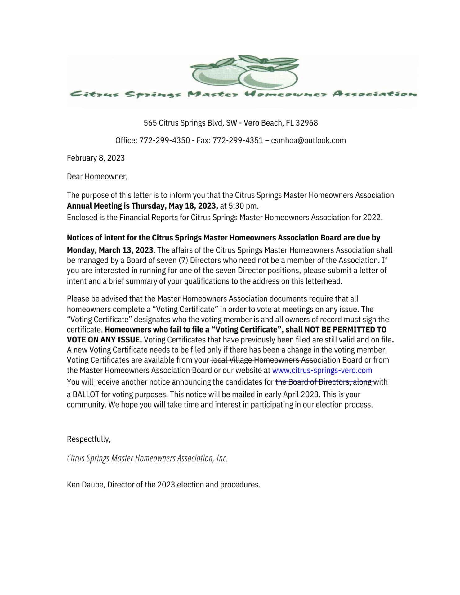 Annual Meeting (copy) - Citrus Springs Master Homeowners Association of ...